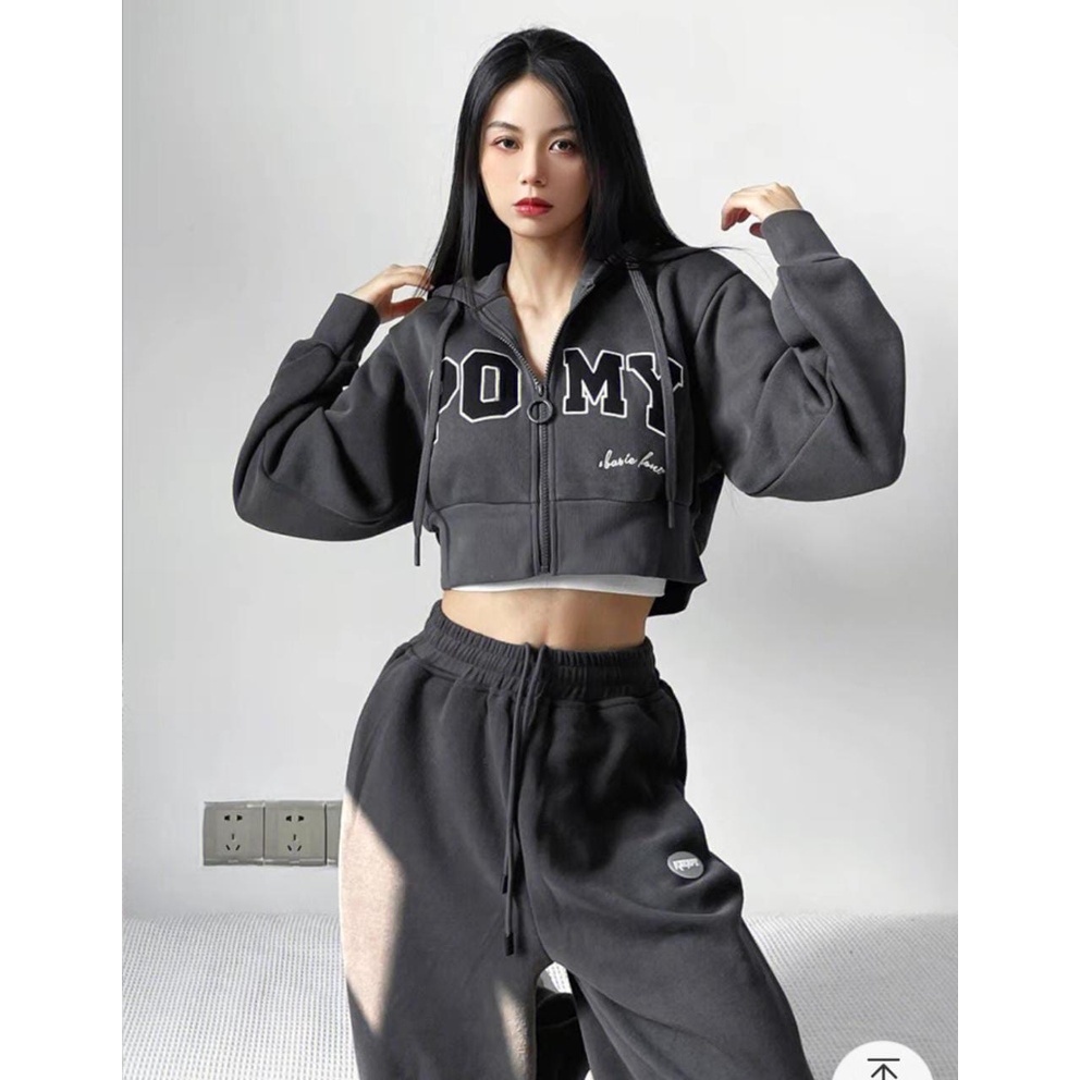 BLACK MY LOVE SET SETELAN WANITA CROPE JAKET + KULOT PANTS (IC)