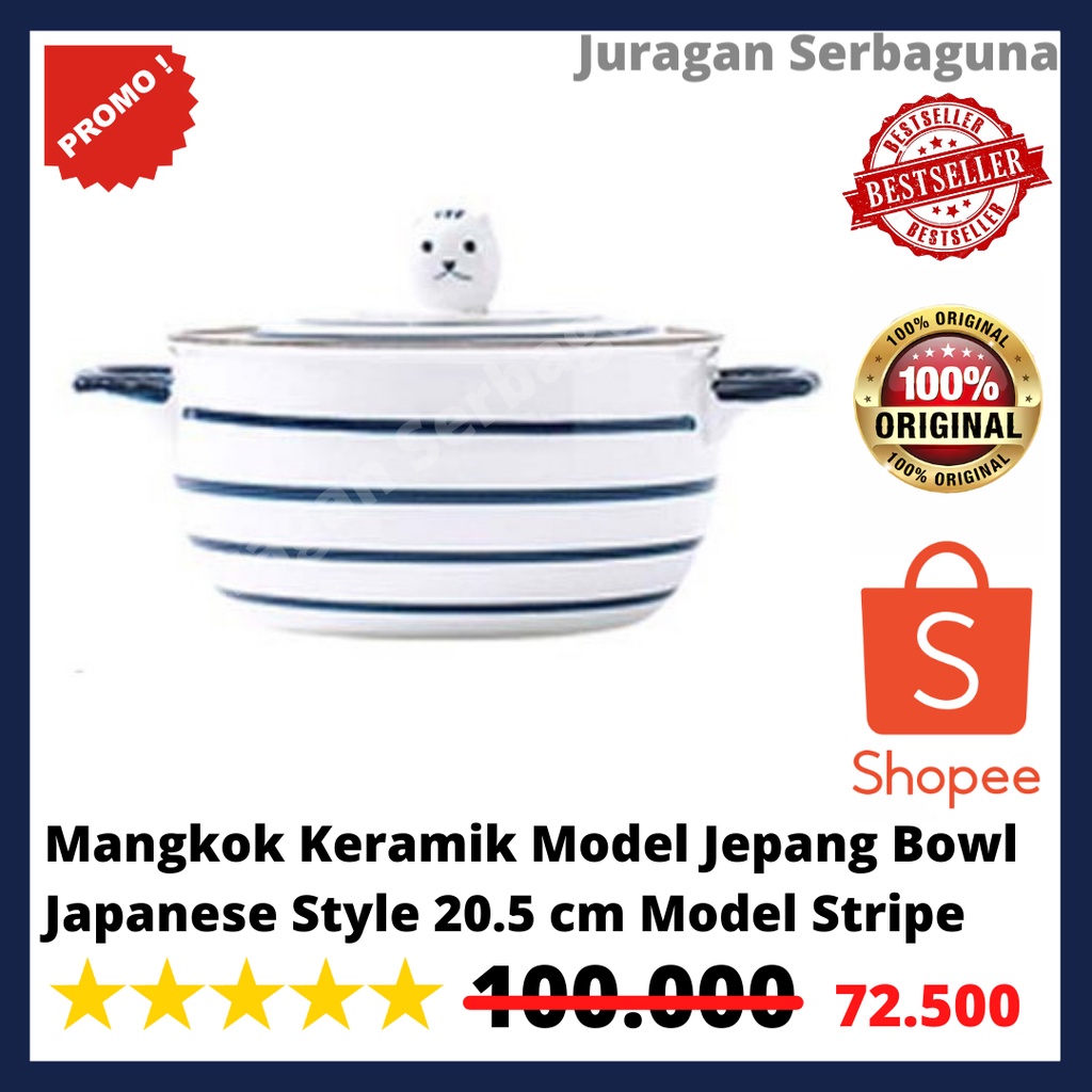 Mangkok Keramik Model Jepang Bowl Japanese Style 20.5 cm Model Stripe