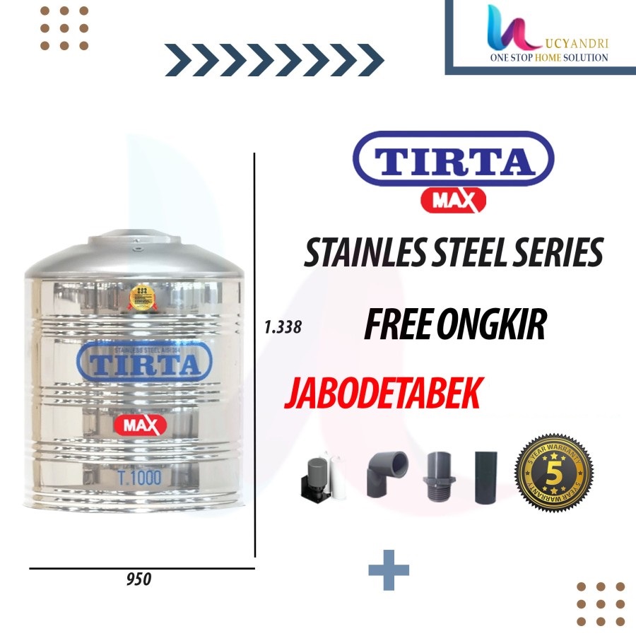 Tangki Air Stainless Steel Tirta T 1000 TK Datar Tandon Toren Air Original