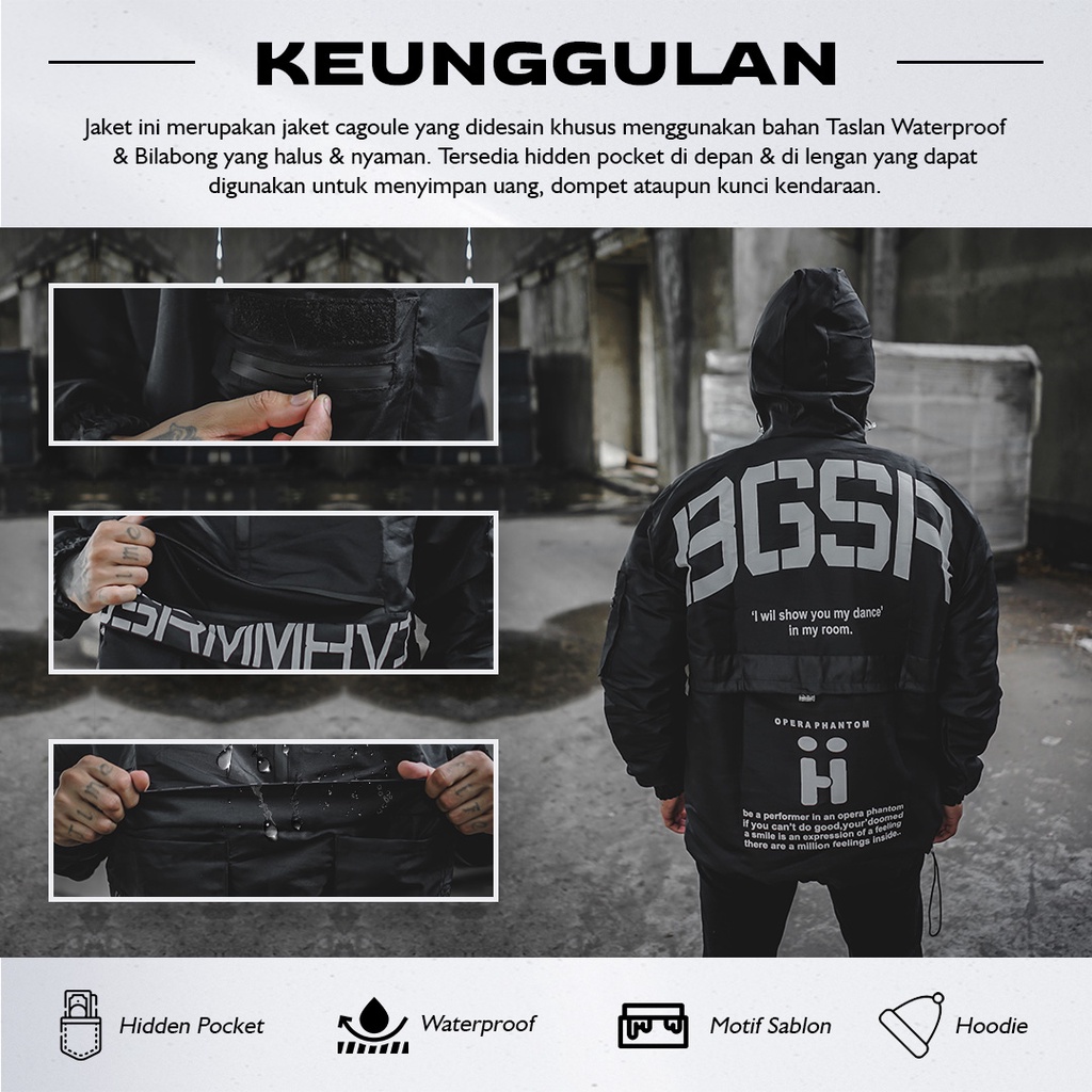 Jaket Hoodie Cagoule Phantom Jacket Sunmori Motor Pocket Tebal Adem