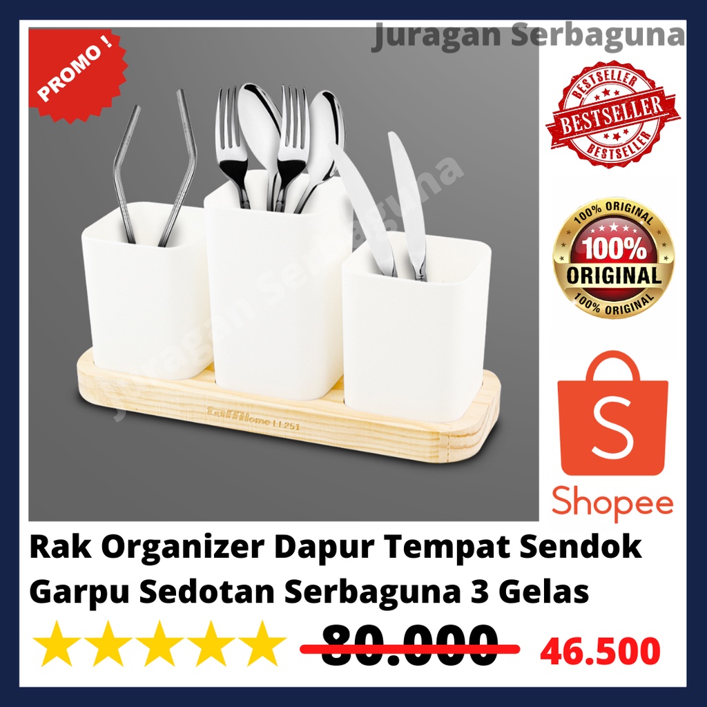 Rak Organizer Dapur Tempat Sendok Garpu Sedotan Serbaguna 3 Gelas