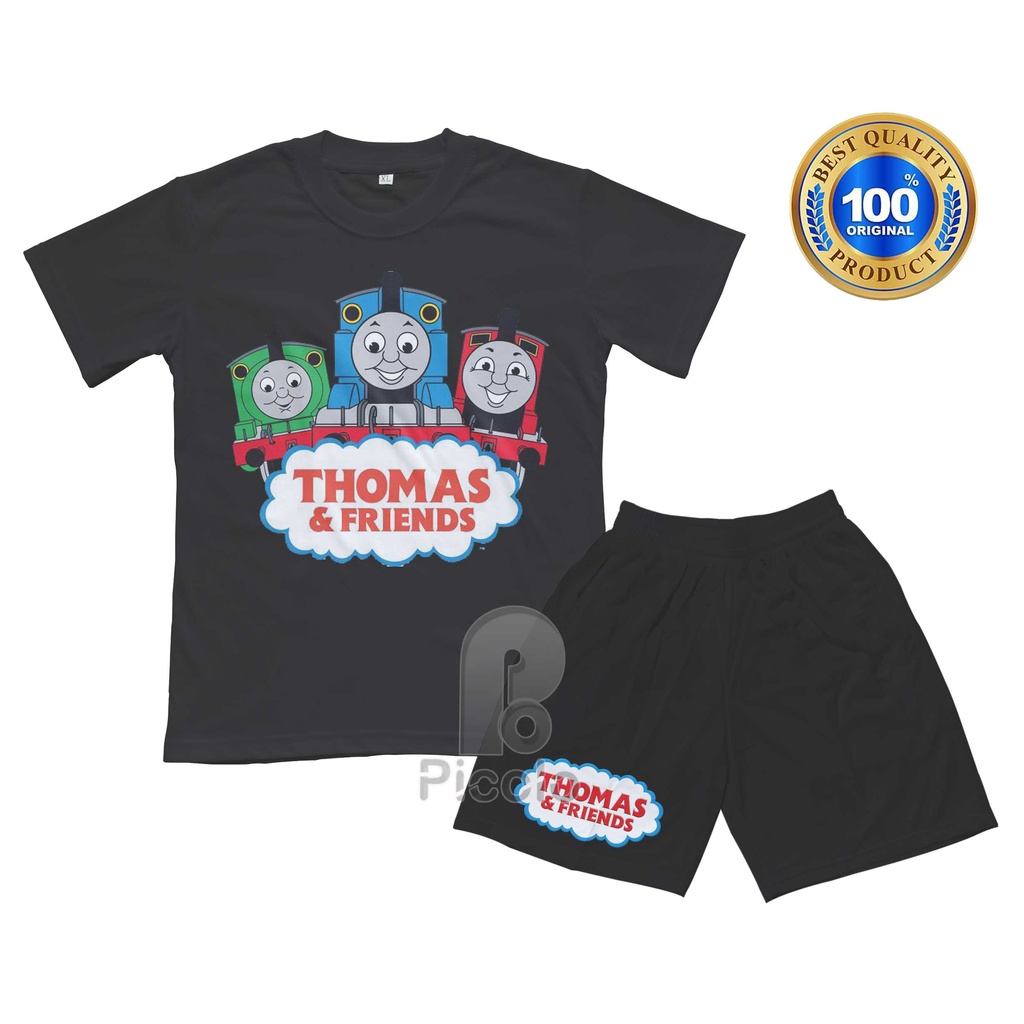 (FREE NAMA) BAJU KAOS SETELAN ANAK MOTIF KARAKTER KARTUN THOMAS AND FRIENDS UNISEX