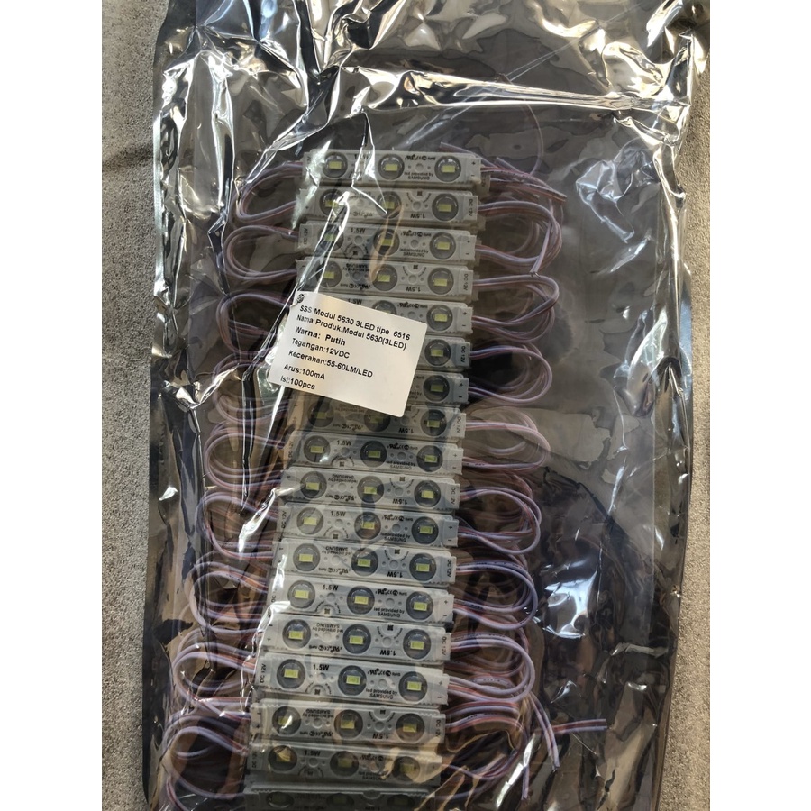 [100pc] Module Samsung Waterproof tipe 6516 3 mata LED 12 Volt Putih 1.5W | Modul 3LED