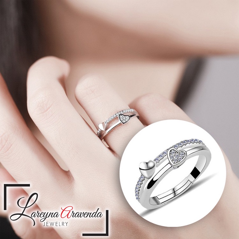 Lareyna Aravenda Cincin Wanita Silver S925 Motif Kristal Crystal Love Kupu Kupu CC007