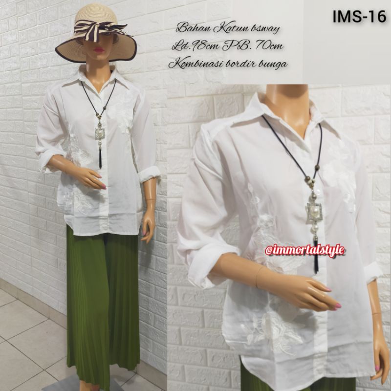 KEMEJA BORDIR BUNGA FASHION CEWEK KATUN PUTIH BORDIRAN IMPORT BKK FASHION WANITA BORDIR KOMPUTER SUL