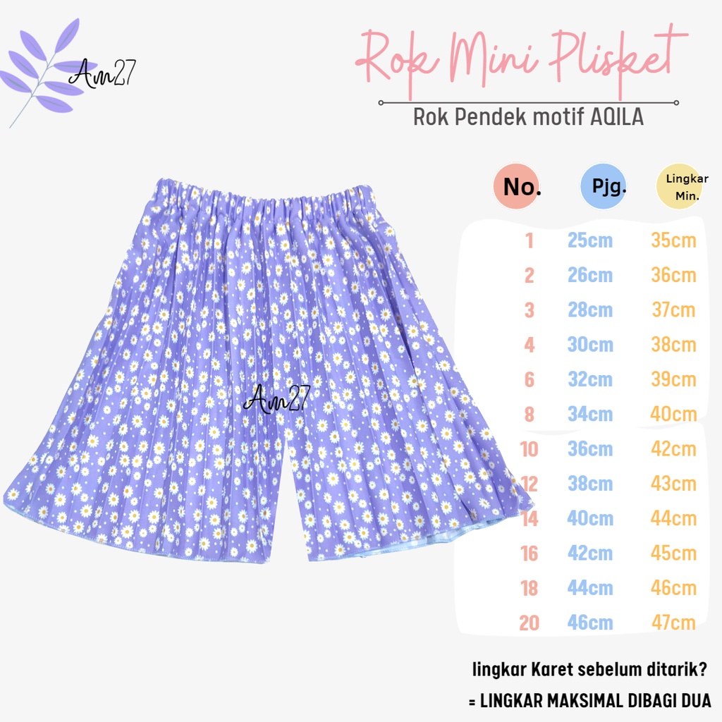 CELANA Plisket Pendek anak 1-12 tahun Pleated Skirt PANTS mini MOTIF AQILA