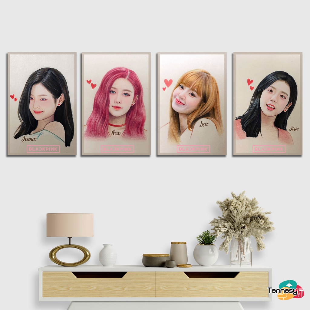 TENNESY Hiasan Dinding Blackpink KPop Korea 20x30cm Dekorasi Dinding Black Pink Kamar Tidur Pajangan Kayu Poster Dekorasi Rumah