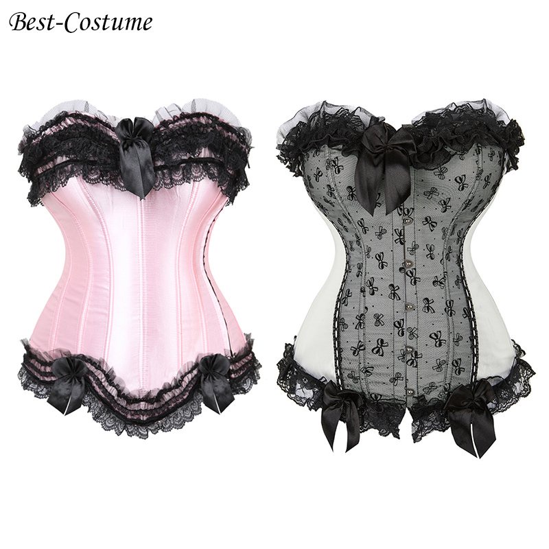 Victorian Corset Top Lace Up Bustier Pink Princess Corset Plus Size Floral Vintage Waist Corset for