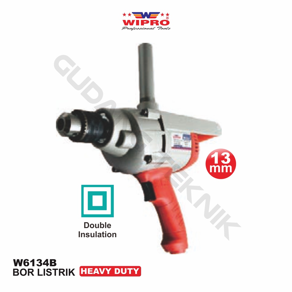 Mesin Bor Listrik Heavy Duty 13mm WIPRO W-6134-B / Mesin Bor Besi kayu Beton HD 13 mm W 6134 B - Elektrik Electric Drill Heavy Duty WIPRO W6134B