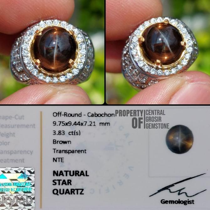 Cincin Batu Permata Pria Natural Star Quartz Ring Silver Memo Lab