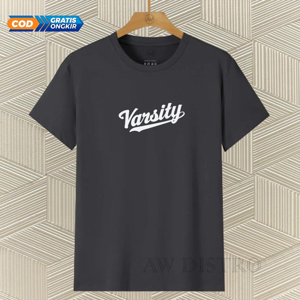 COD Baju Kaos Distro Varsity Text Putih Premium Quality Lengan Pendek