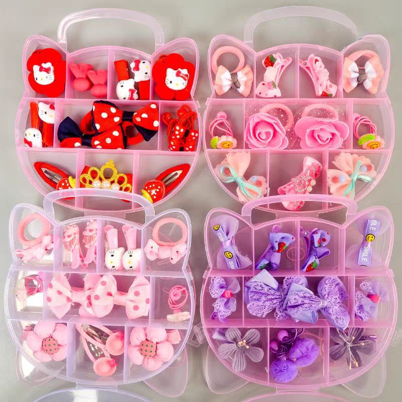 (Hello Girl) F202 1Set 10 pcs Jepitan/Ikat Rambut Anak Kotak Hello Kitty Gaya korea Import