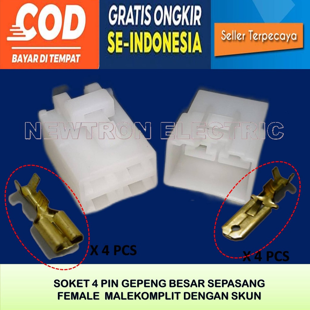 SOKET SOCKET KONEKTOR CONNECTOR KABEL 4 PIN BESAR MALE FEMALE SOKET MOTOR MOBIL TAHAN PANAS