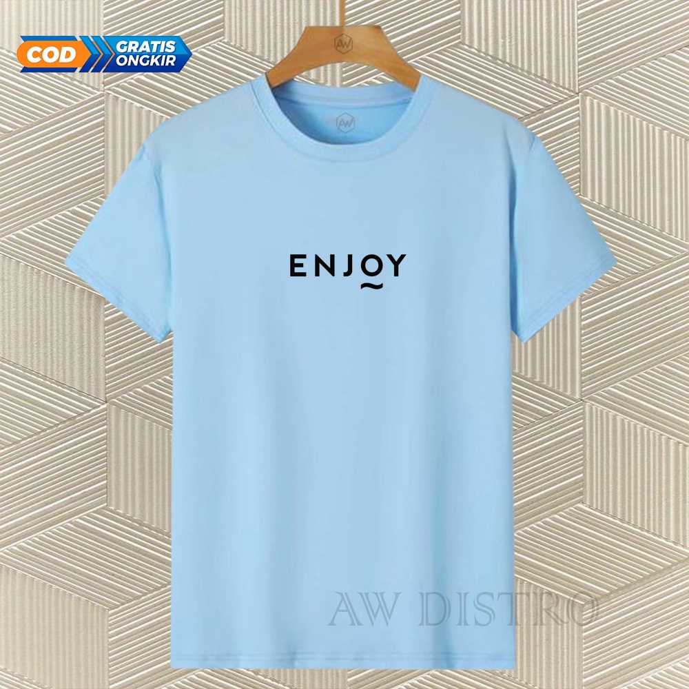 COD Baju Kaos Distro ENJOY Teks Hitam Premium Quality Lengan Pendek