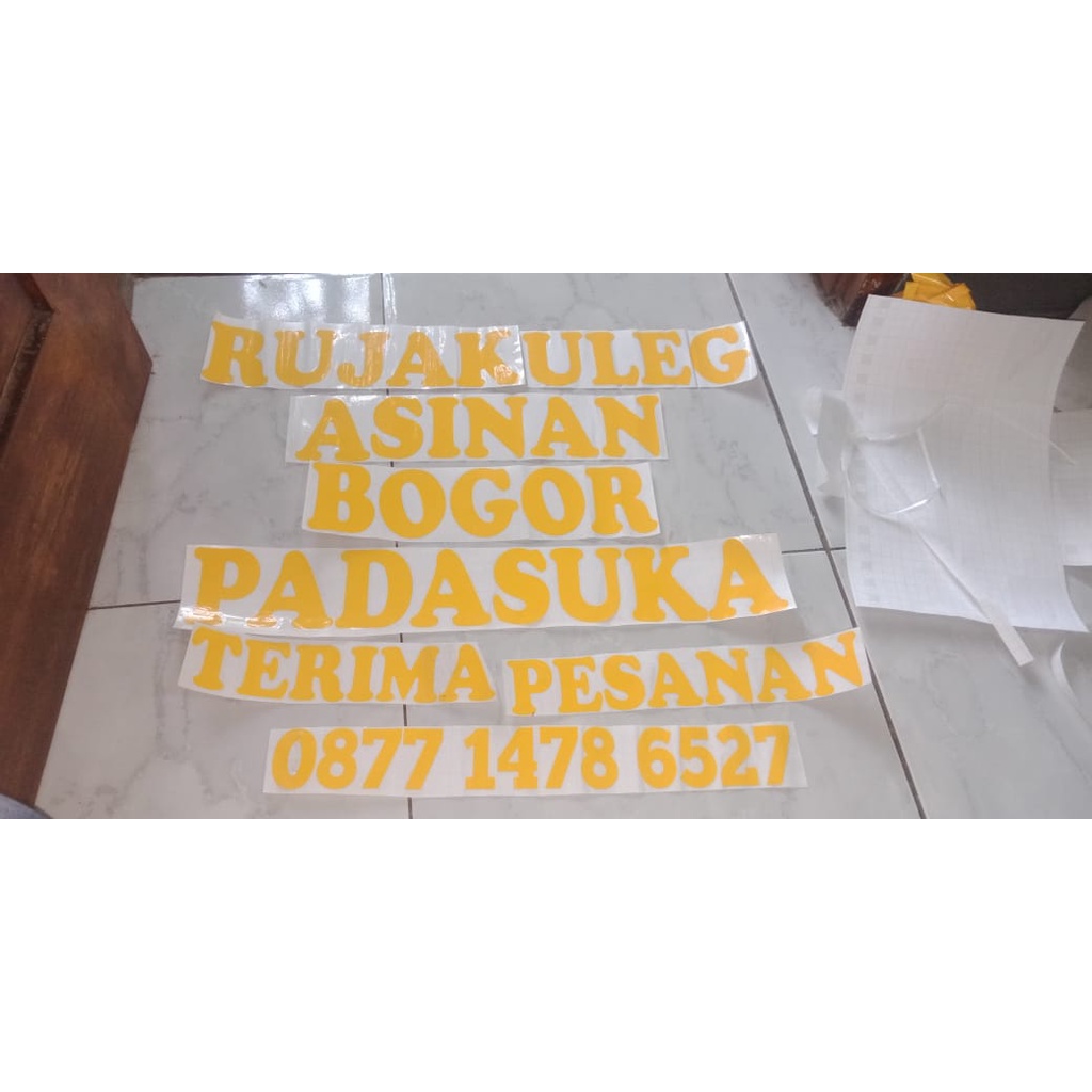 

stiker cuting custom vinyl skotlet perhuruf 2 warna paling murah ukuran 7cm untuk grobak entalase kaca