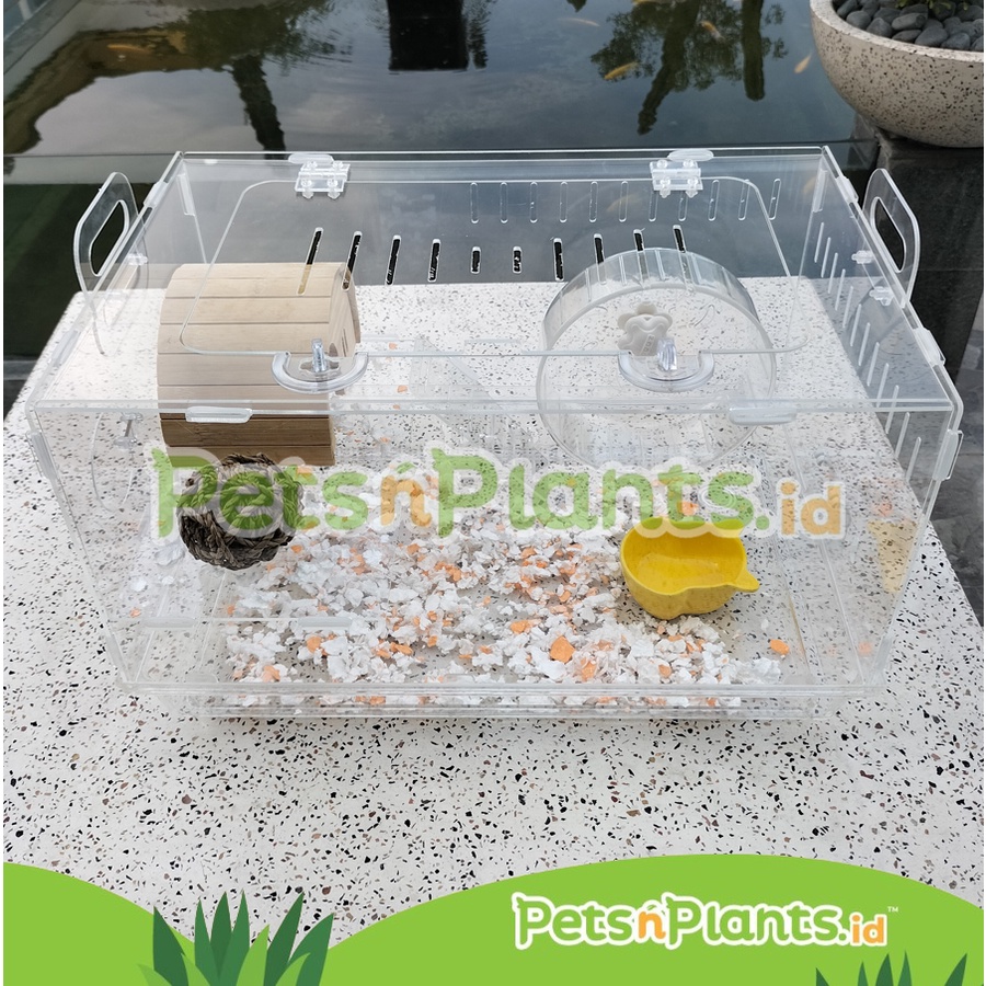 PnP Kandang Hamster Crystal Clear 47x30x30 CM 1,5 Tingkat Tray Import