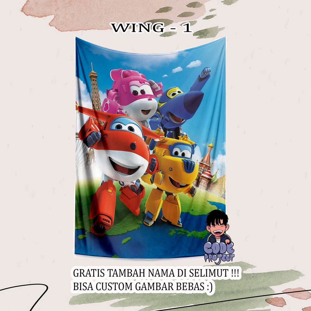SELIMUT ANAK KARAKTER SUPER WINGS - selimut anak super wings - selimut robot - selimut super wings -