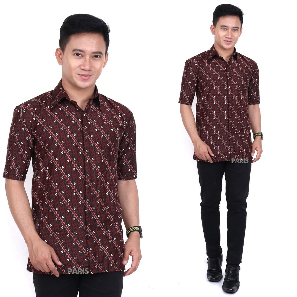 KEMEJA BATIK UNGGUL JAYA KEMEJA BAJU BATIK PRIA LENGAN PENDEK BATIK SIZE M L XL XXL BSWART HRB026 Kenongo Hem