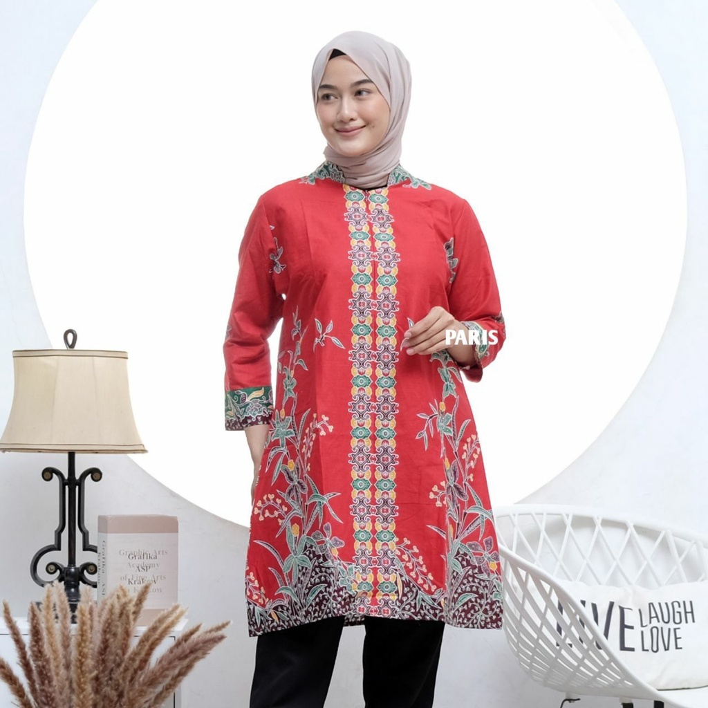 Baju Batik Wanita Jumbo Kekinian Lengan Panjang Tunik Batik Terbaru Katun Primis Unggul Jaya