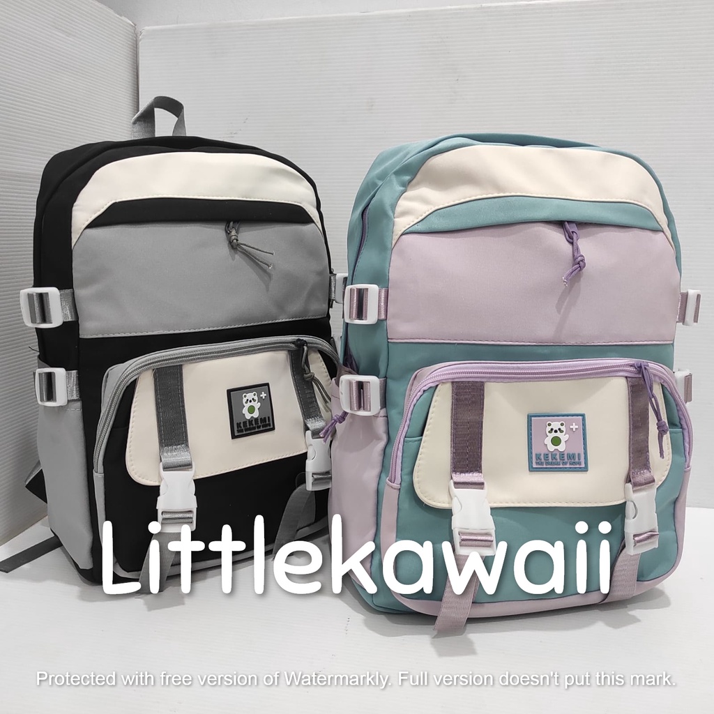 LK/Tas Ransel Laptop Backpack Sekolah Fashion Korean Style Anak Remaja Dewasa Kantong Gesper Warna Warni Kekemi Import