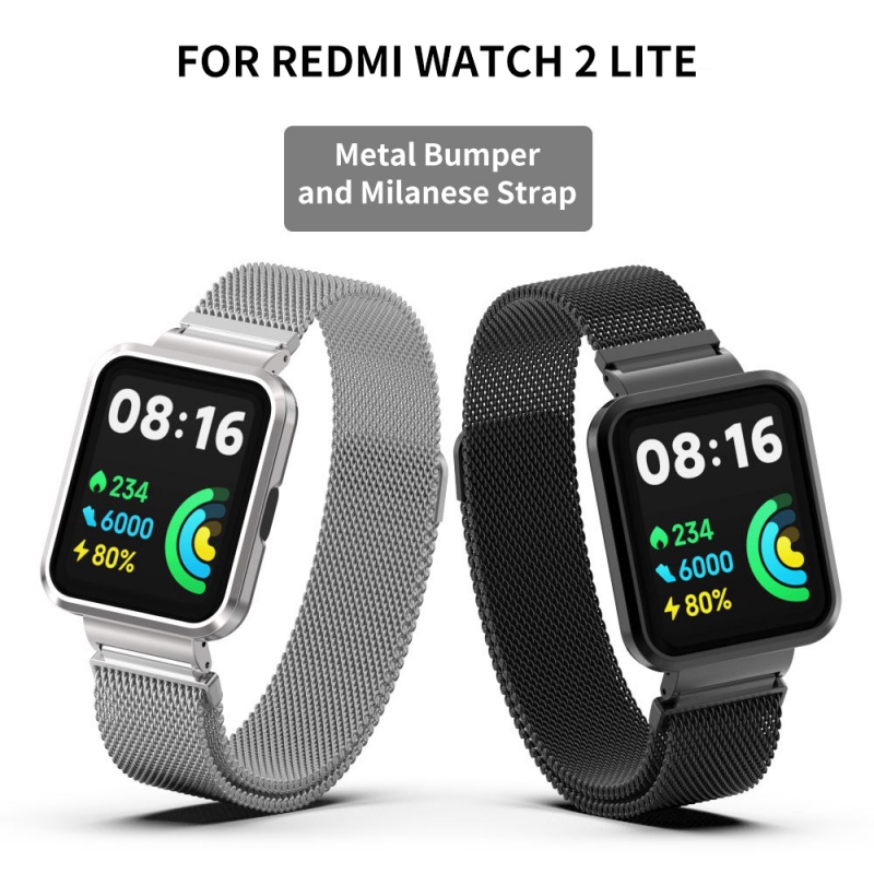 Milanese Stainless Strap For Xiaomi Redmi Watch 2 Lite Band Mi Watch Lite With Metal Protector Case Bumper Magnetic Loop Bracelet For Redmi Watch