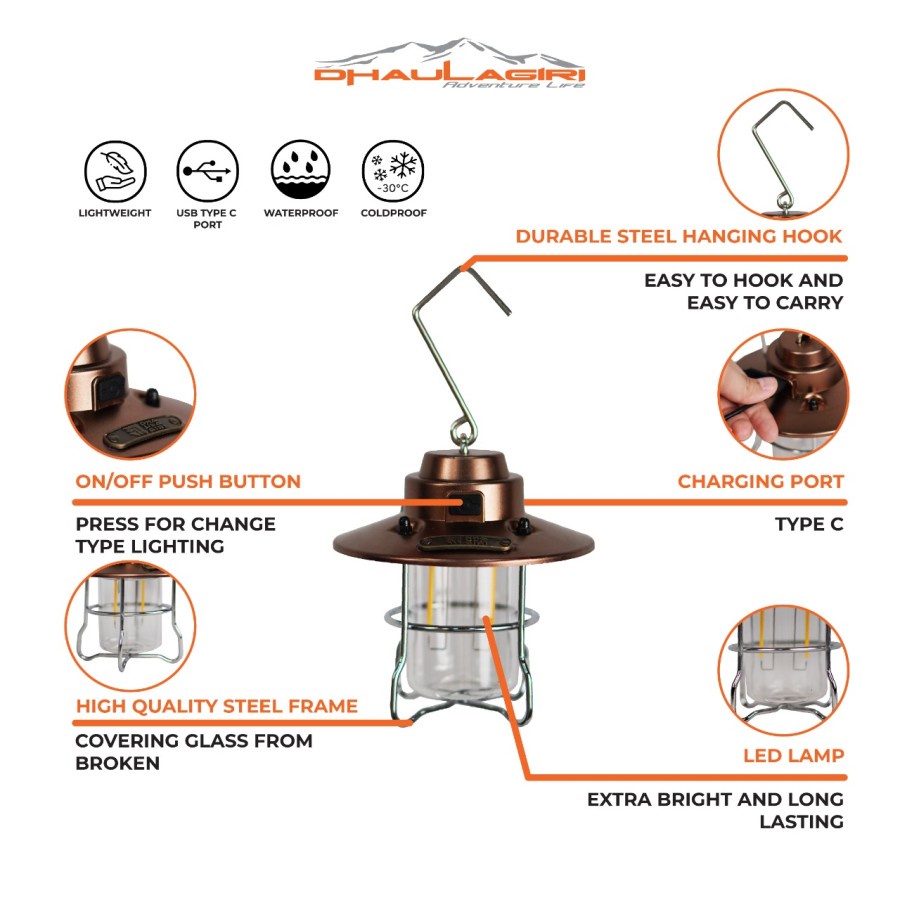 Lampu Camping Dhaulagiri Rechargeable Retro Lamp 53