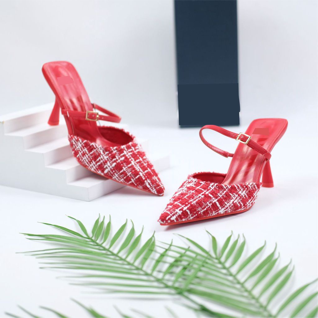 [7.7 Boombastis Sale⚡] - SEPATU WANITA HAK TINGGI ZS417 TWEED HEEL PUMPS PREMIUM IMPORT