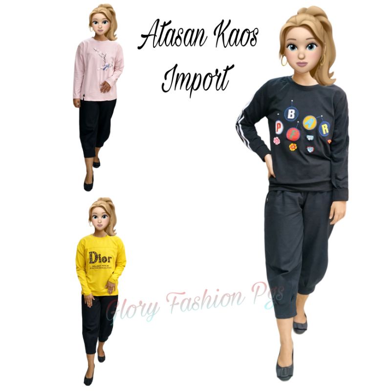 ATASAN KAOS IMPORT REMAJA WANITA MOTIF BORDIR SABLON JKT KAOS IMPORT WANITA