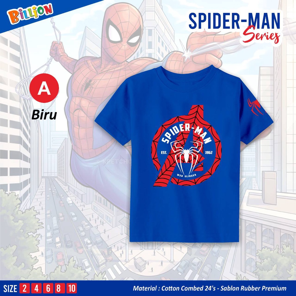 Kaos anak cowok Tshirt spiderman series by Billion