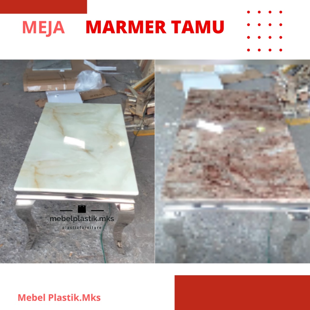 Meja Marmer Tamu Estetik Minimalis Kaki Besi Kotak/ Meja Kopi