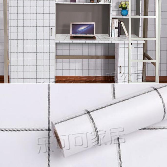 wallpaper sticker dinding putih garis kotak2 hitam