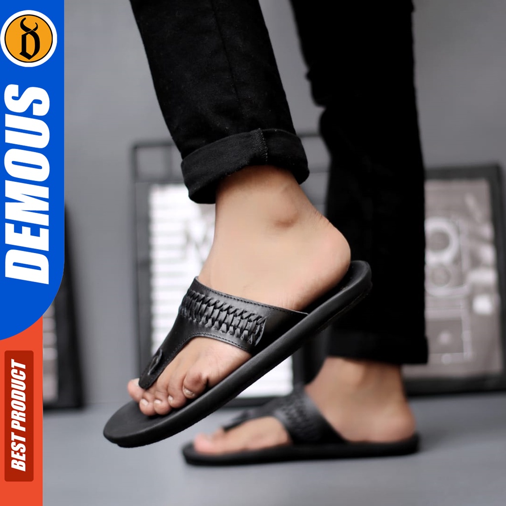 DEMOUS Hode - Sandal Jepit Pria Kulit Asli Terbaru