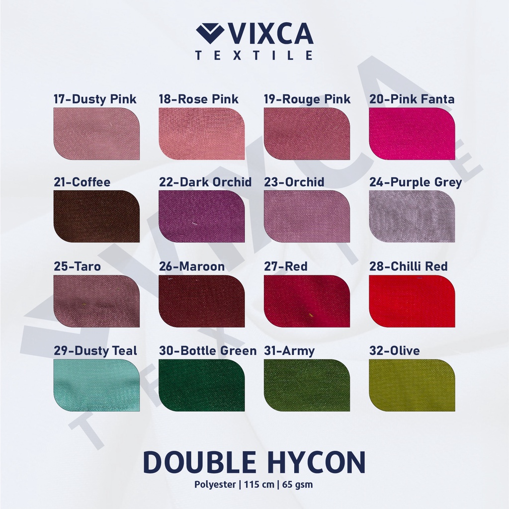 [PER 0,5 M] NO 01-50 Kain Bahan Double Hycon Lebar 115 cm Sifon Chiffon Fine Finne Vine Vinne Polycotton Potton Premium Polos Polosan ECER 1/2 METER METERAN 50 CM CENTIMETER