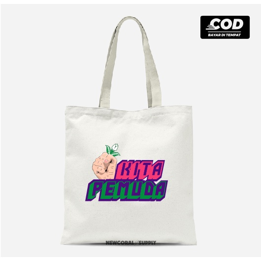 Tas Bahu ToteBag Logo Pemuda Muhammadiyah Drill Premium Resleting Tali Kain 30 x 40 cm