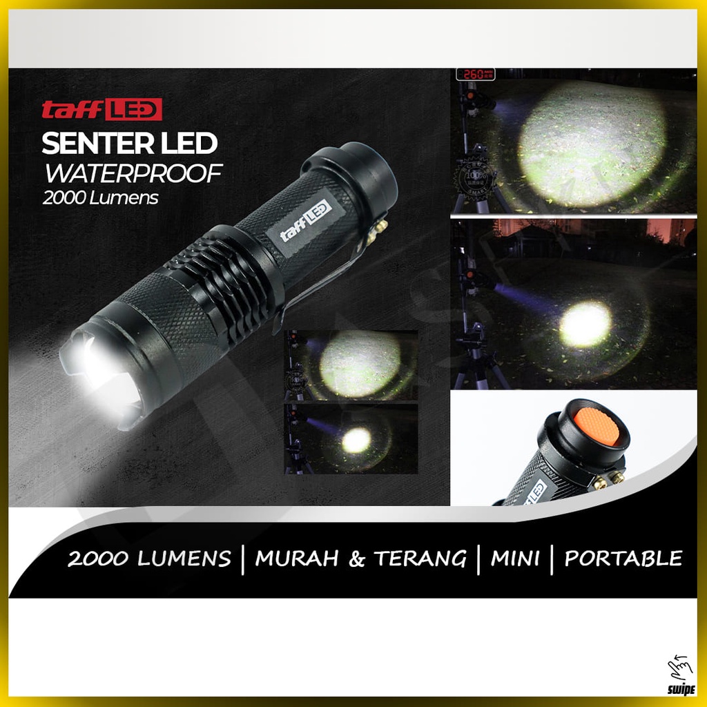 Senter 2000 Lumens Outdoor Portable Mini Terang Lampu Lamp LED Hiking Camping Rekreasi Mendaki