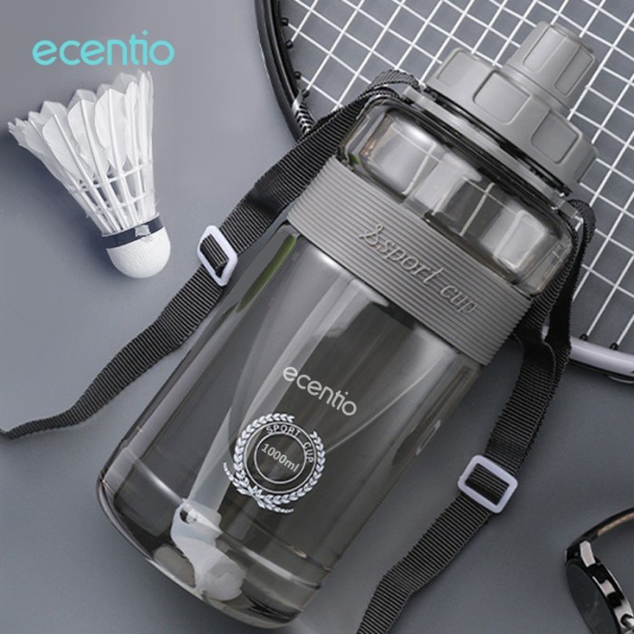Terlaris Ecentio Botol Minum Olahraga 1 Ltr - Termasuk Sedotan N Tali Bpa Free