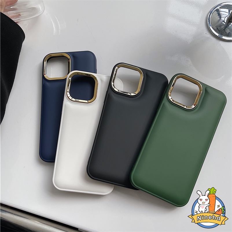 Casing Compatible for iPhone 14 13 12 11 Pro Max SE 2020 XR X XS Max 7 8 6 6s Plus SE 2020 Pure Premium Metal Simple Solid Color Air Cushioned Phone Case High Quality Soft Silicone Simple Style Phone Cover Anti-drop Anti-dirty Round Lens Protective Case