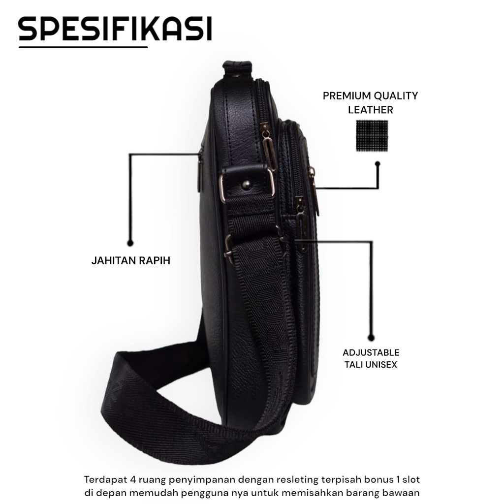 Sling Bag Tas Selempang Pria Wanita Leather PU Premium Mode Persegi Terbaru Ruang Lebih Luas