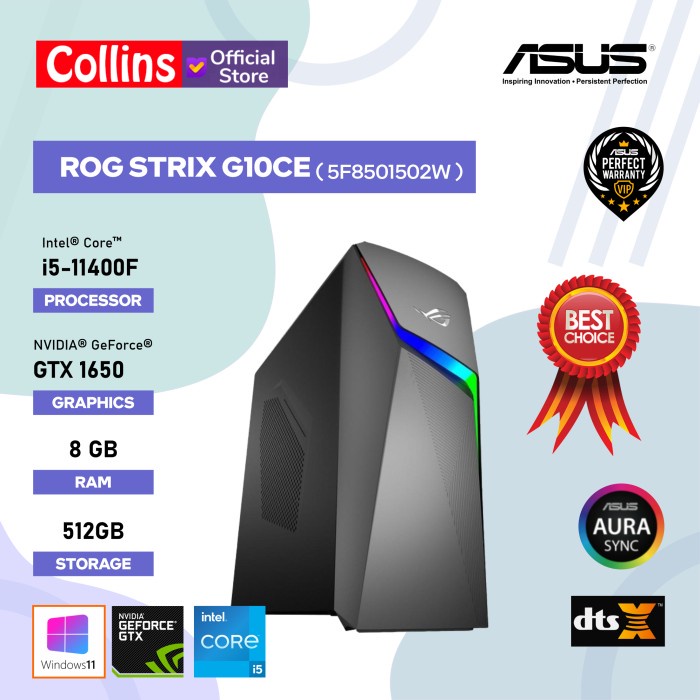 Pc Asus Rog Pc G10Ce - I5-11400F Ddr4 8Gb Ssd 512Gb Gtx1650 4Gb W11