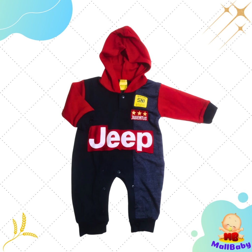 Baju Jumper Bayi Lucu Laki Laki Perempuan Jumpsuit Hoodie Bahan Kaos Adem Murah 0-3 Bulan Akachan MallBaby