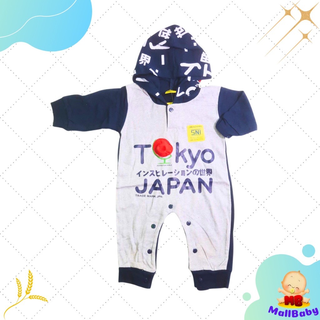 Baju Jumper Bayi Lucu Laki Laki Perempuan Jumpsuit Hoodie Bahan Kaos Adem Murah 0-3 Bulan Akachan MallBaby