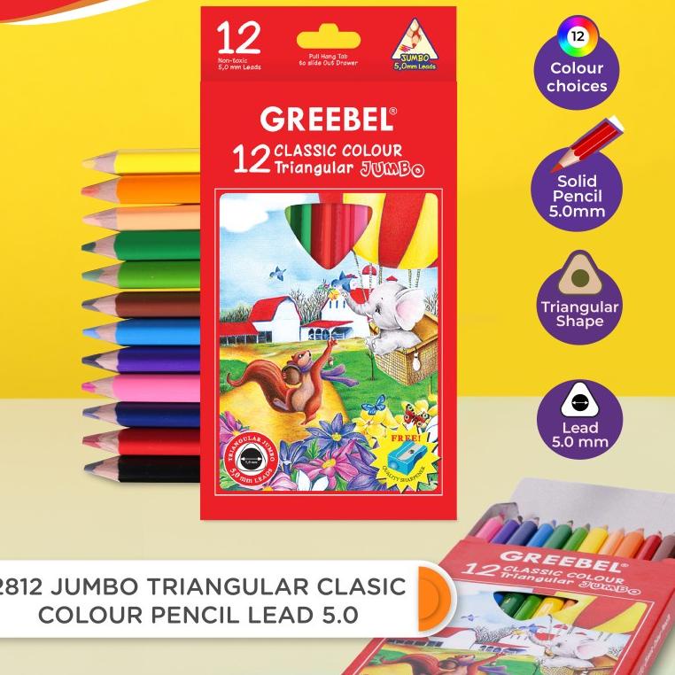 

Sale⭐✔️-GREEBEL Pensil Warna anak 2812 JUMBO TRIANGULAR CLASSIC (ISI 12) / Coloring Pencils cerah tdk berdebu aman non toxic