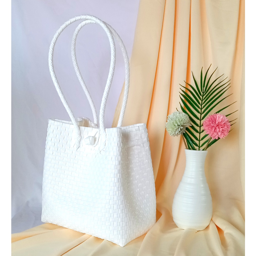 TAS JALI PREMIUM - TAS ANYAMAN WARNA PUTIH POLOS MODEL BIG TOTE BAG SIZE M
