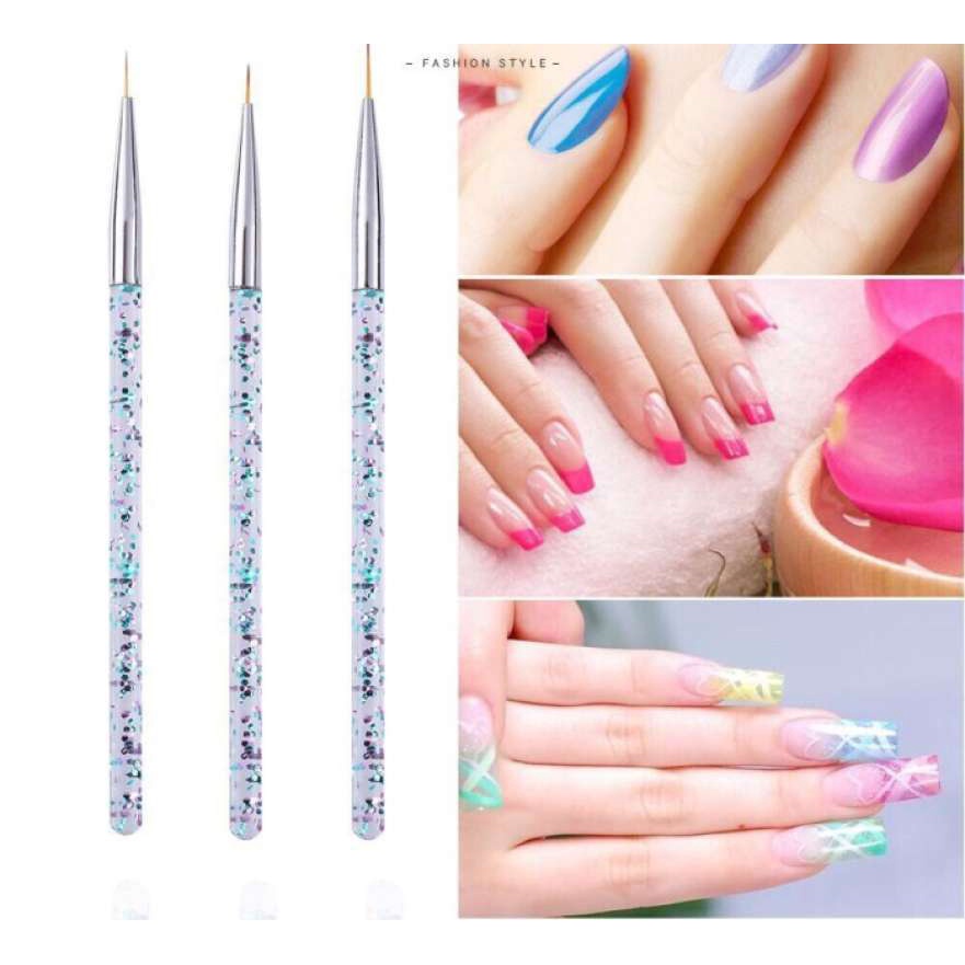 3pcs LINER BRUSH GLITER NEW KUAS GARIS NAIL ART POINTED LINER BRUSH GLITTER BIRU NAIL BRUSH PAINTING