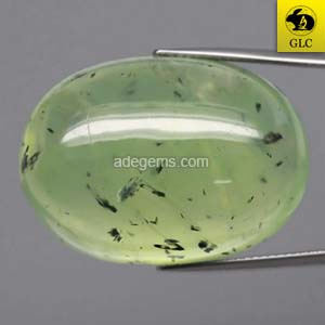 PN-001 Batu Permata Tourmaline Hitam didalam Prehnite Hijau Oval Cabochon Natural 67.42 Ct. Untreate