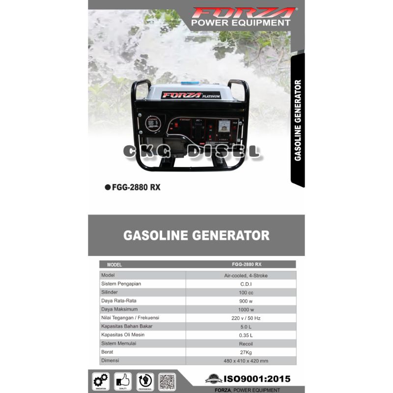 Mesin Generator Genset Bensin 1000 watt Forza FGG-2880 RX AVR 1000watt