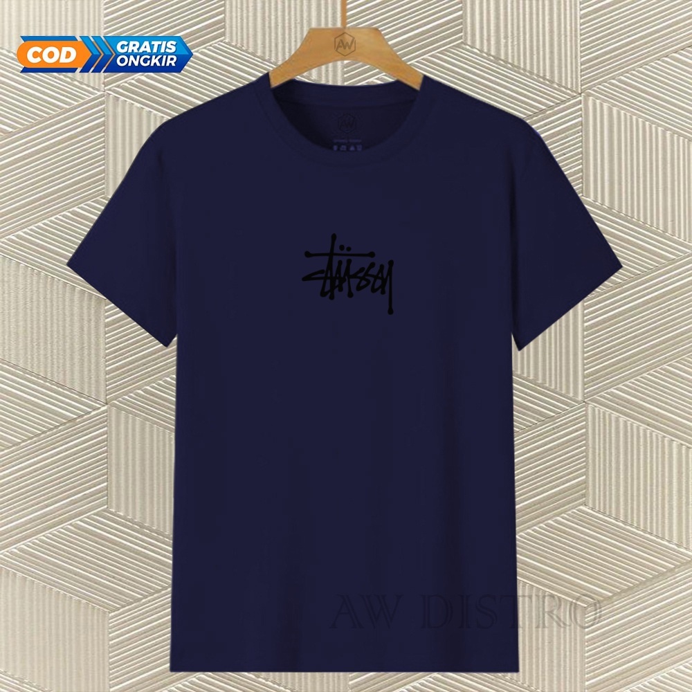 COD Baju Kaos Distro Stussy Tex Hitam Premium Quality Lengan Pendek
