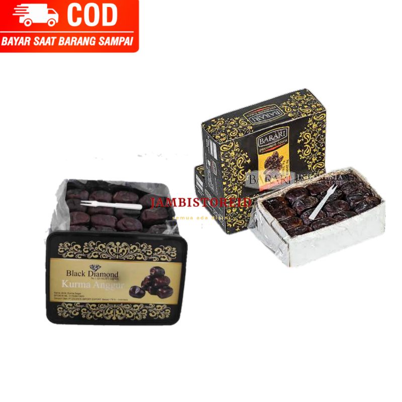 

(JAMBISTOREID) JAMBI LANGSUNG KIRIM Buah Kurma Bam Anggur Original Premium Dates Barari Black Diamond Original Mozafati 400gram Parcel Hampers Black Besar Hitam Ajwa Jambi