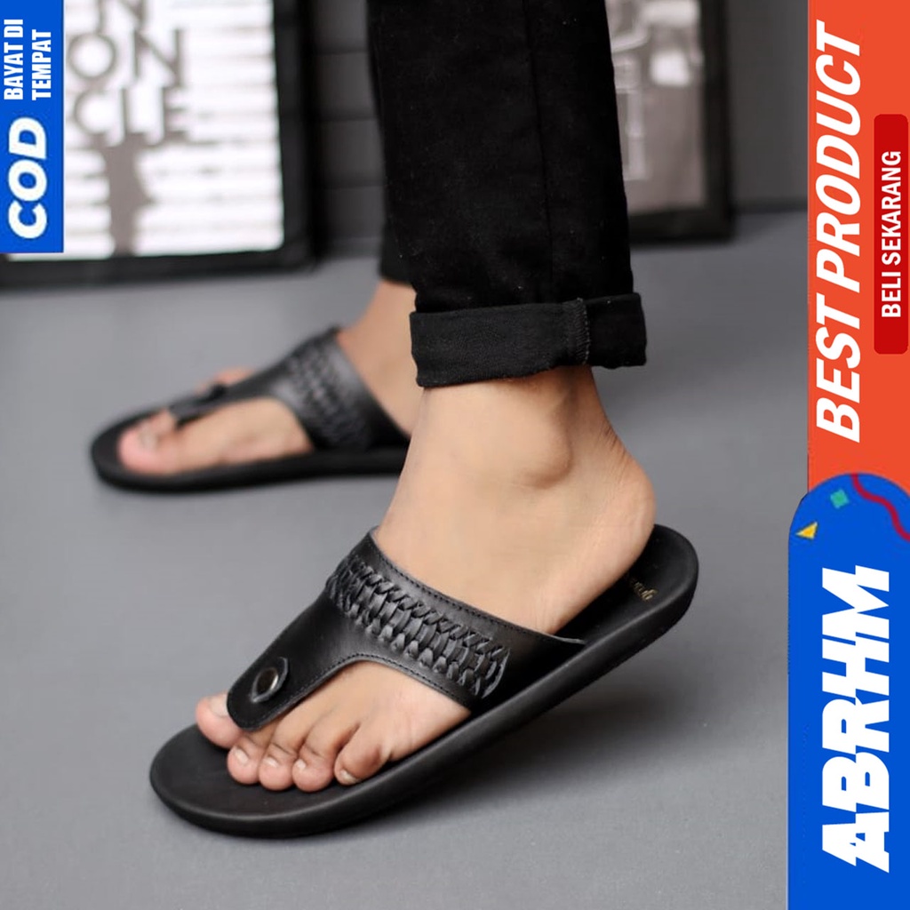 Sandal Jepit Pria Kulit Asli Sendal Japit Pria Original Abrhm