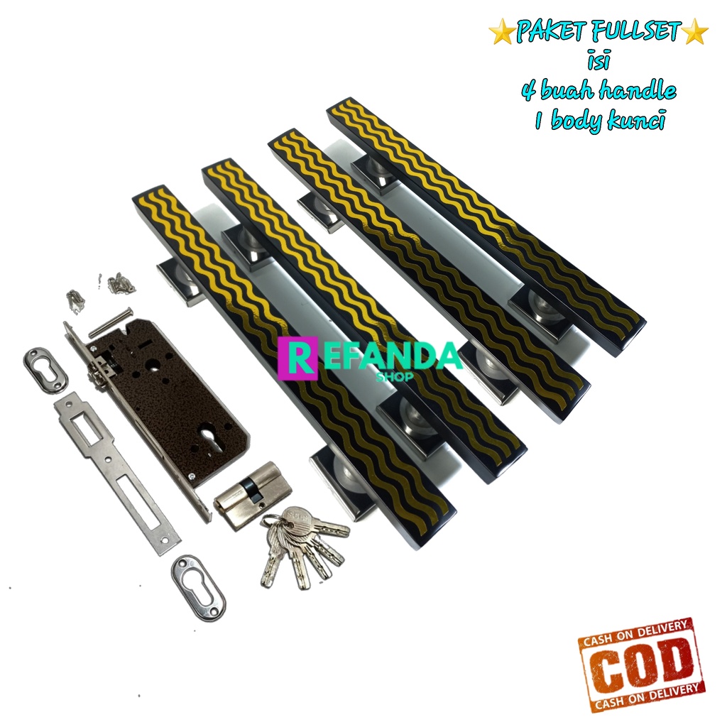fullset lock slot body kunci dan 4 buah gagang tarikan pegangan pintu rumah minimalis panjang 33cm 4
